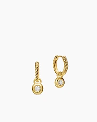 Petite Cable Huggie Drop Earrings in 18K Yellow Gold with Diamonds, 17.5mm
