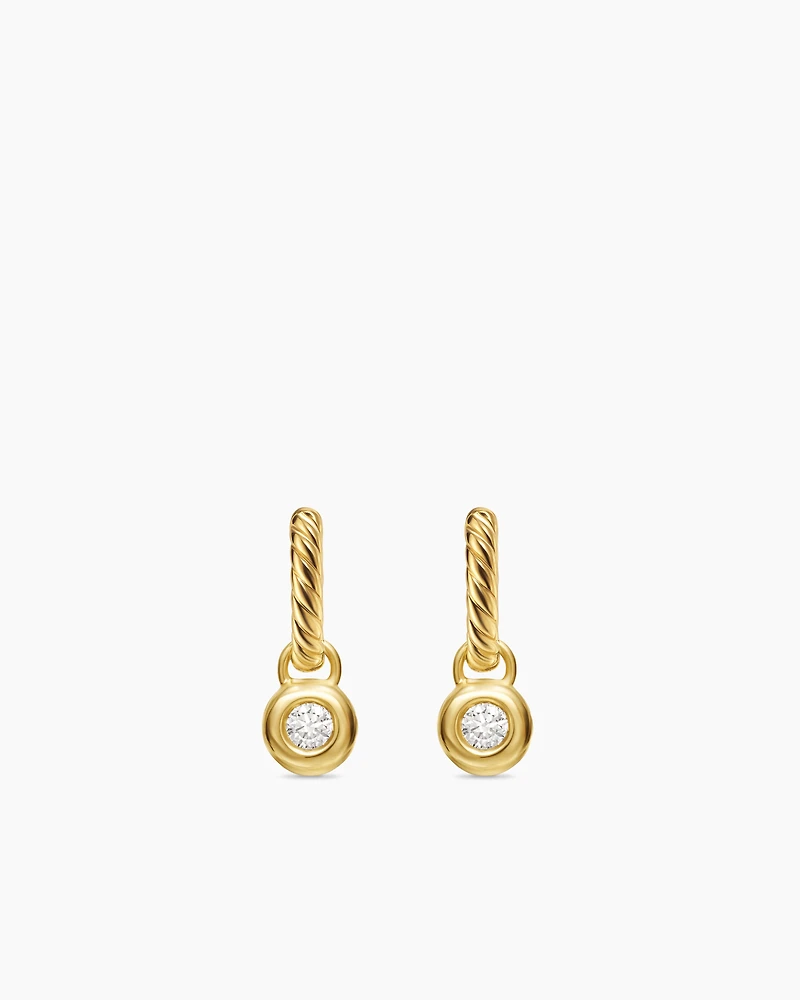 Petite Cable Huggie Drop Earrings in 18K Yellow Gold with Diamonds, 17.5mm