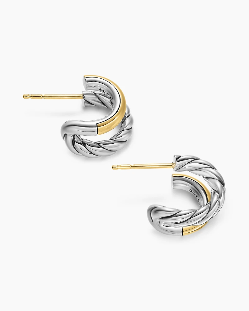 DY Mercer® Double Hoop Huggie Earrings in Sterling Silver with 18K Yellow Gold, 13.5mm