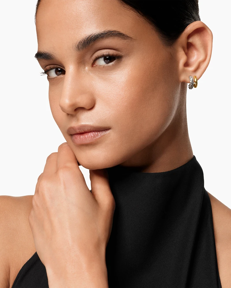 DY Mercer® Double Hoop Huggie Earrings in Sterling Silver with 18K Yellow Gold, 13.5mm