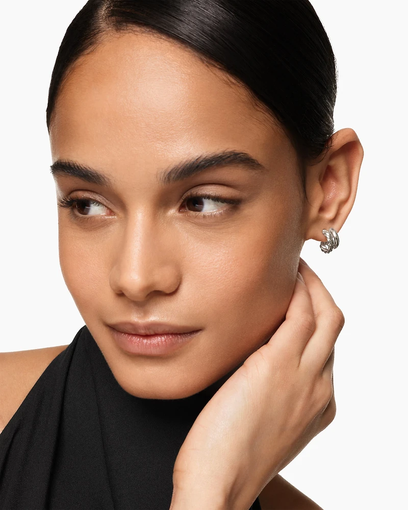 DY Mercer® Double Hoop Huggie Earrings in Sterling Silver, 13.5mm