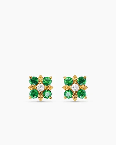 Petite Modern Renaissance® Color Stud Earrings in 18K Yellow Gold with Emeralds and Diamonds, 8.7mm