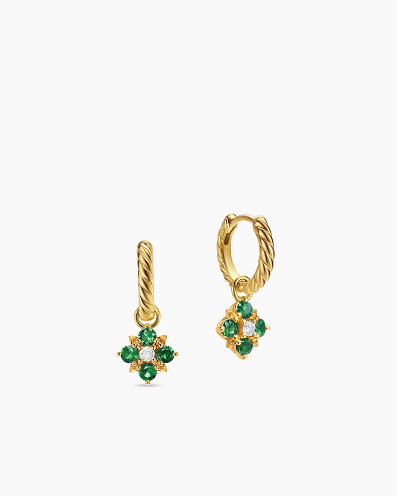 Petite Modern Renaissance® Color Drop Earrings in 18K Yellow Gold with Emerald and Diamonds, 18mm