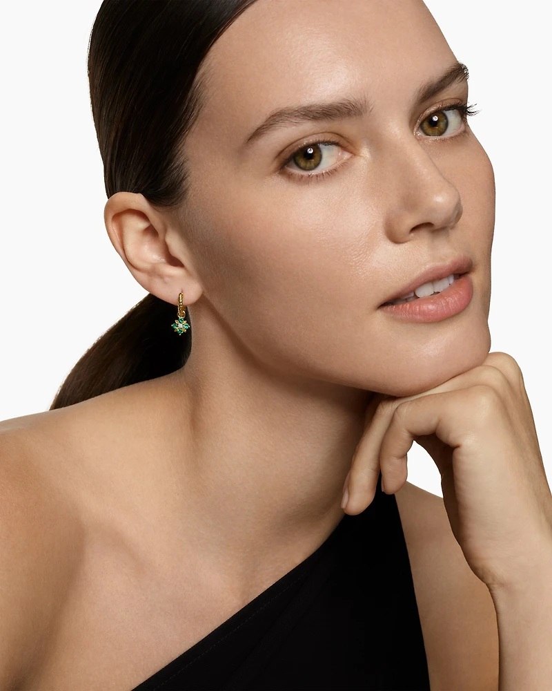 Petite Modern Renaissance® Color Drop Earrings in 18K Yellow Gold with Emerald and Diamonds, 18mm