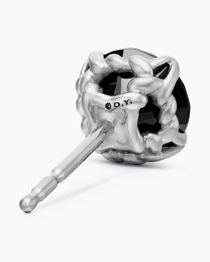 Stud Earring in Sterling Silver with Black Diamond, 7mm