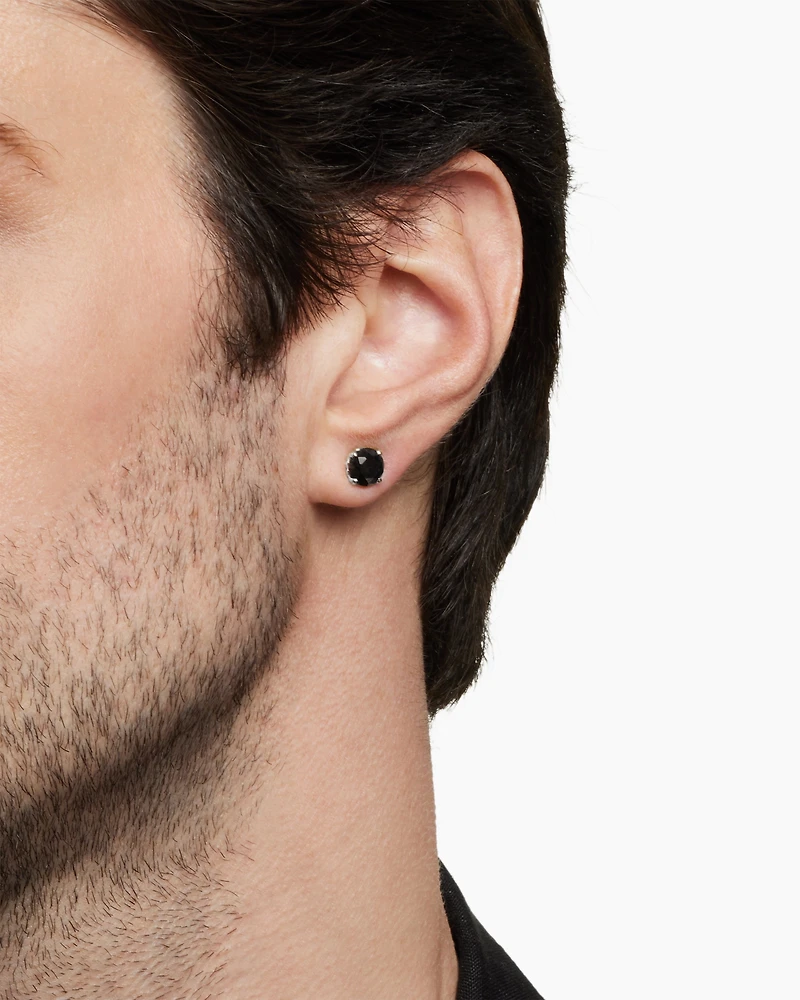 Stud Earring in Sterling Silver with Black Diamond, 7mm