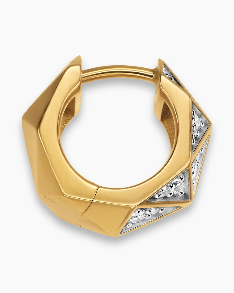 Faceted Hoop Earring in 18K Yellow Gold with Diamonds, 14.5mm