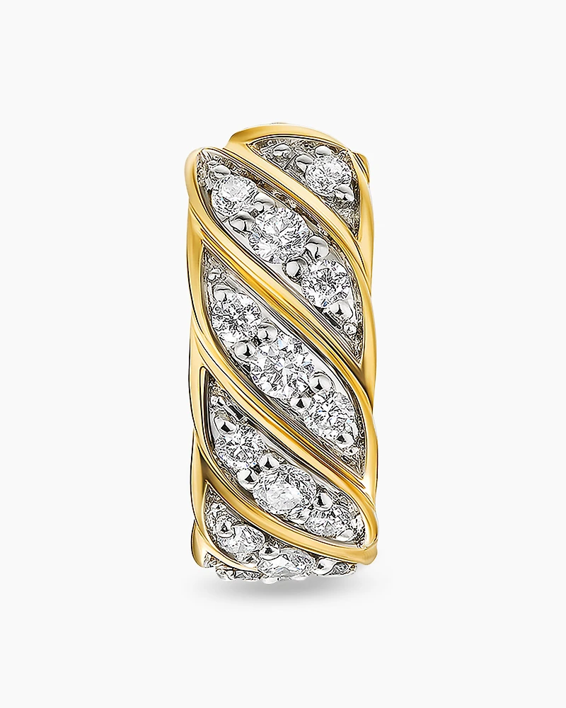 Sculpted Cable Hoop Earring in 18K Yellow Gold with Diamonds, 12.8mm