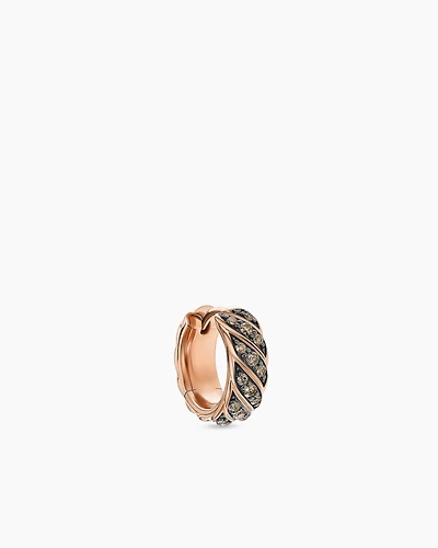 Sculpted Cable Hoop Earring in 18K Rose Gold with Cognac Diamonds, 12.8mm