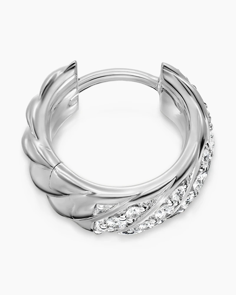 Sculpted Cable Hoop Earring in 18K Gold with Diamonds