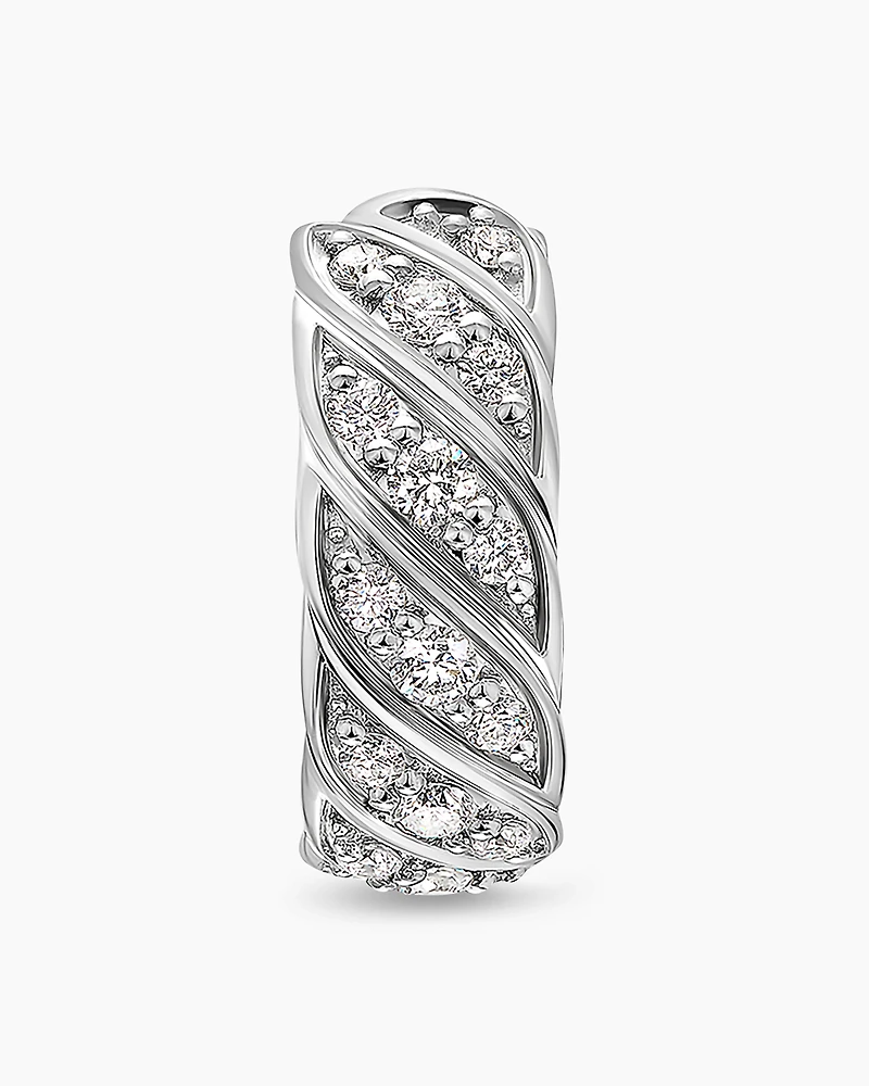 Sculpted Cable Hoop Earring in 18K Gold with Diamonds