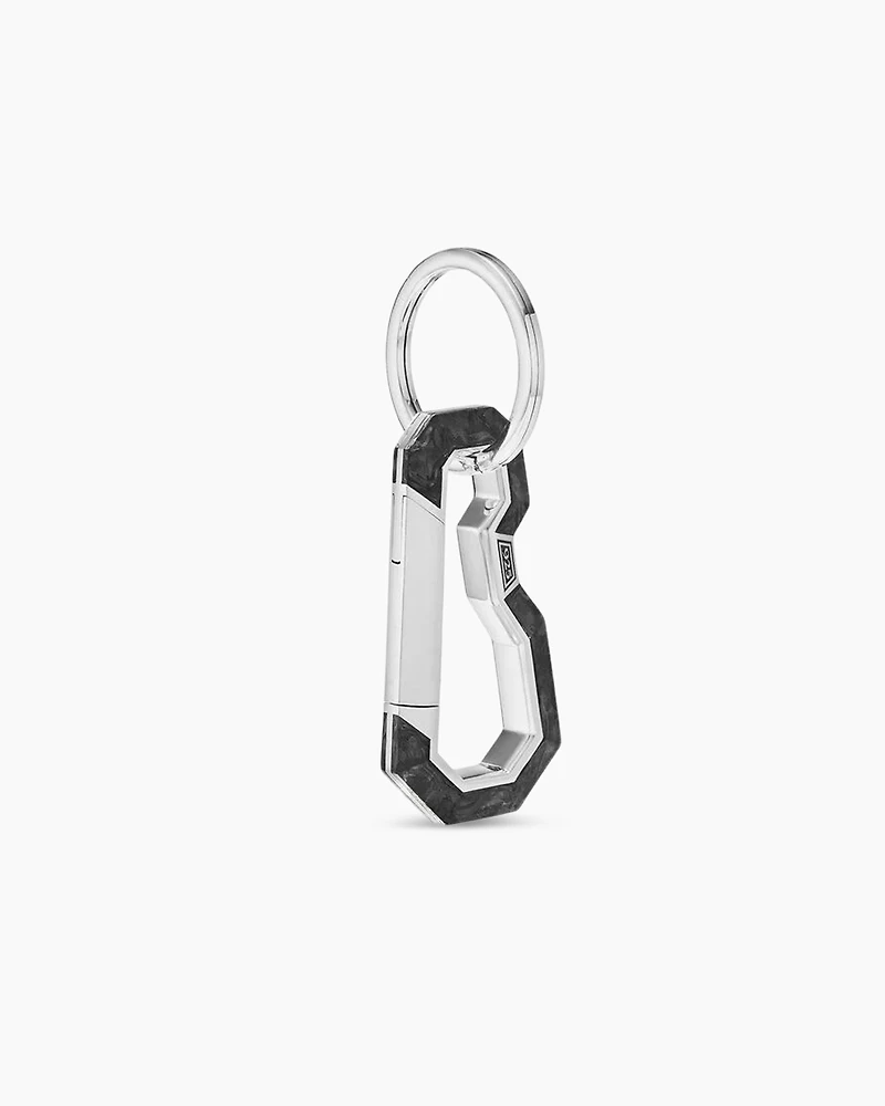 Forged Carbon Carabineer Keychain in Sterling Silver