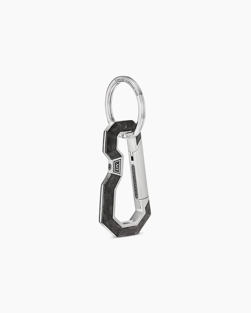 Forged Carbon Carabineer Keychain in Sterling Silver