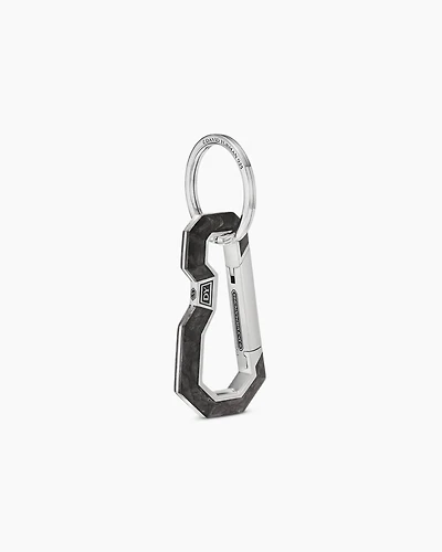 Forged Carbon Carabineer Keychain in Sterling Silver