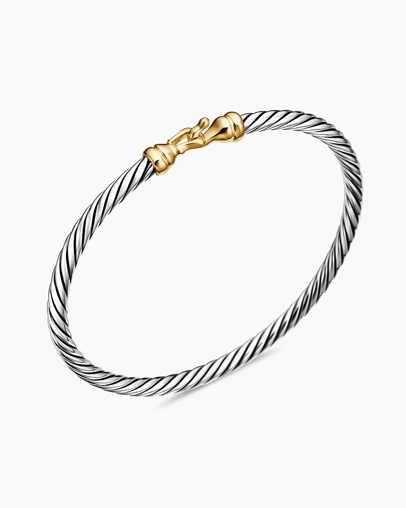 Cable Teen Buckle Bracelet in Sterling Silver with 14K Yellow Gold, 3mm
