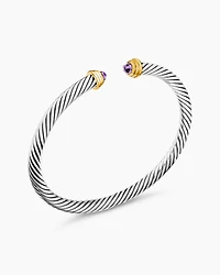 Cable Teen Bracelet in Sterling Silver with 14K Yellow Gold and Amethyst, 4mm