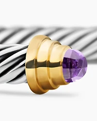 Cable Teen Bracelet in Sterling Silver with 14K Yellow Gold and Amethyst, 4mm