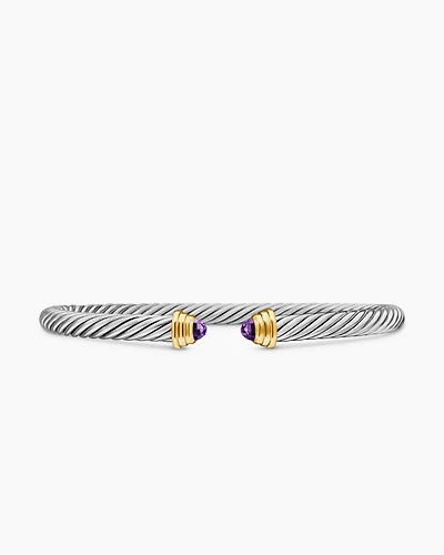 Cable Teen Bracelet in Sterling Silver with 14K Yellow Gold and Amethyst, 4mm