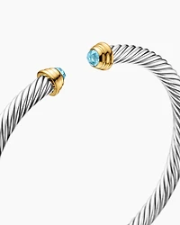 Cable Teen Bracelet in Sterling Silver with 14K Yellow Gold and Aquamarine, 4mm