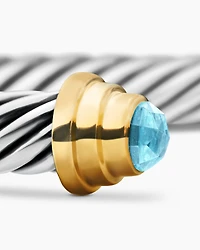 Cable Teen Bracelet in Sterling Silver with 14K Yellow Gold and Aquamarine, 4mm
