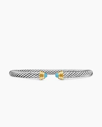 Cable Teen Bracelet in Sterling Silver with 14K Yellow Gold and Aquamarine, 4mm