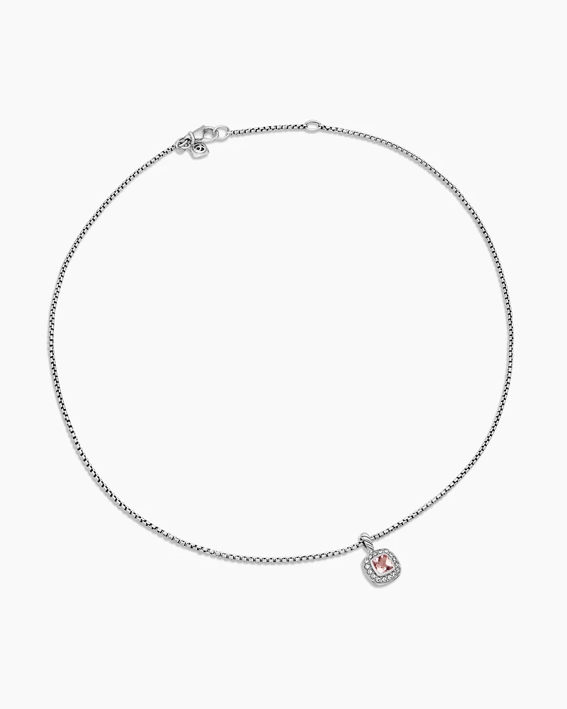 Albion® Teen Pendant Necklace in Sterling Silver with Morganite and Diamonds, 4mm