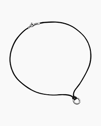 Circle Amulet Necklace Sterling Silver and Black Wax Cord, 1.7mm