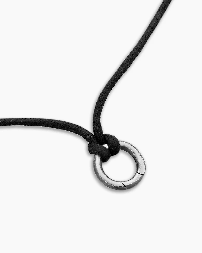 Circle Amulet Necklace Sterling Silver and Black Wax Cord, 1.7mm