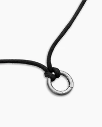 Circle Amulet Necklace Sterling Silver and Black Wax Cord, 1.7mm