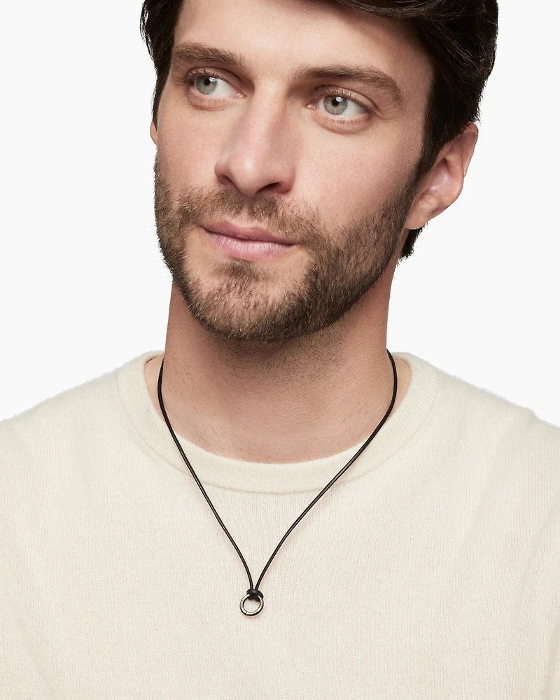 Circle Amulet Necklace Sterling Silver and Black Wax Cord, 1.7mm