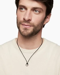 Circle Amulet Necklace Sterling Silver and Black Wax Cord, 1.7mm