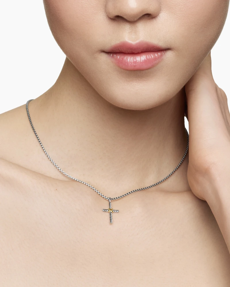 Petite X Cross Necklace with 14K Yellow Gold
