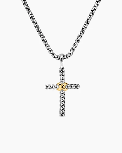 Petite X Cross Necklace with 14K Yellow Gold