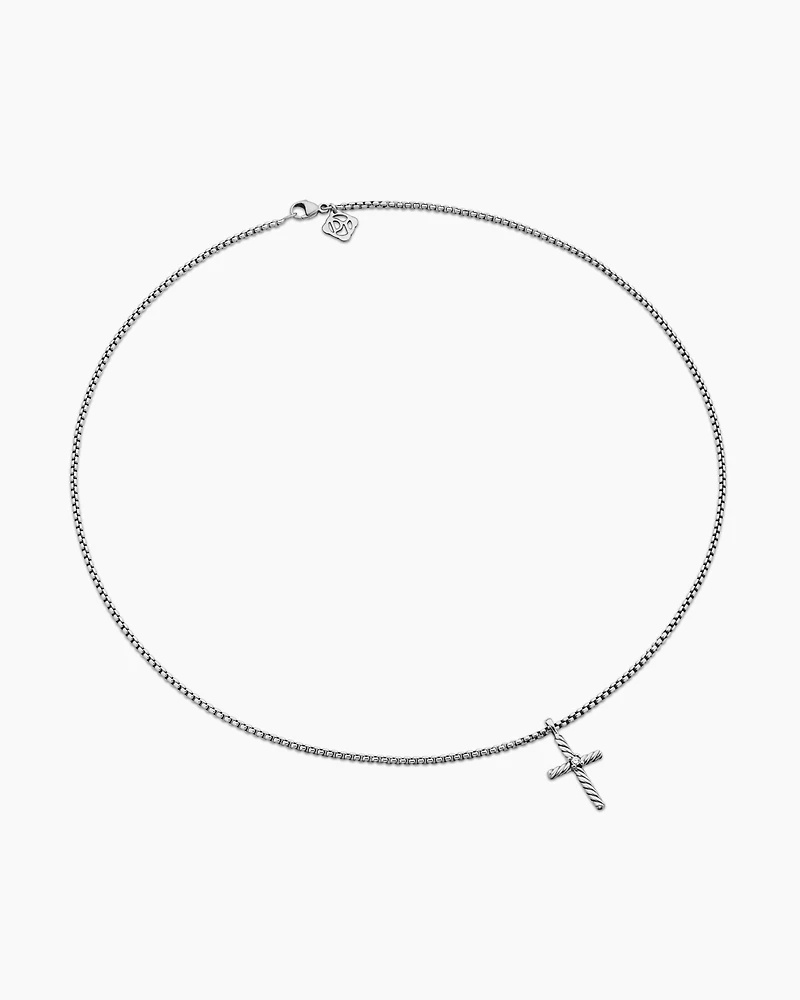 Classic Cable Cross Necklace Sterling Silver with Centre Diamond, 24.3mm