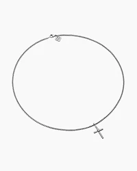 Classic Cable Cross Necklace Sterling Silver with Centre Diamond, 24.3mm