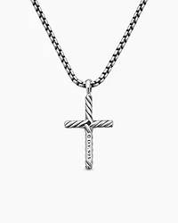 Classic Cable Cross Necklace Sterling Silver with Centre Diamond, 24.3mm