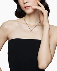 Classic Cable Cross Necklace Sterling Silver with Centre Diamond, 24.3mm