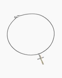 Crossover Cross Necklace in Sterling Silver with 18K Yellow Gold, 35.6mm