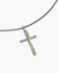 Crossover Cross Necklace in Sterling Silver with 18K Yellow Gold, 35.6mm