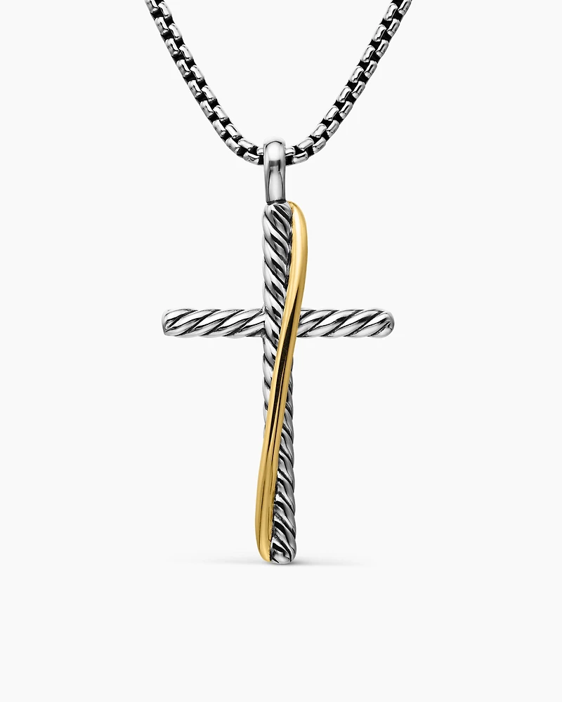 Crossover Cross Necklace in Sterling Silver with 18K Yellow Gold, 35.6mm