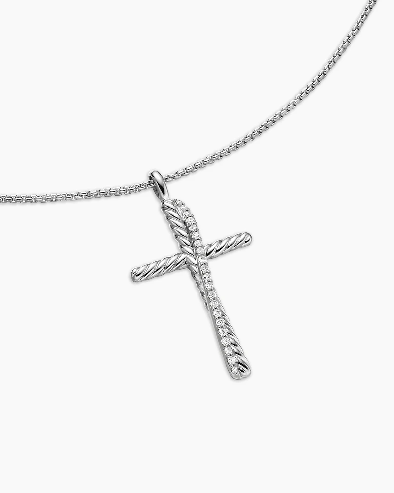 Crossover Cross Necklace with Diamonds, 35.6mm
