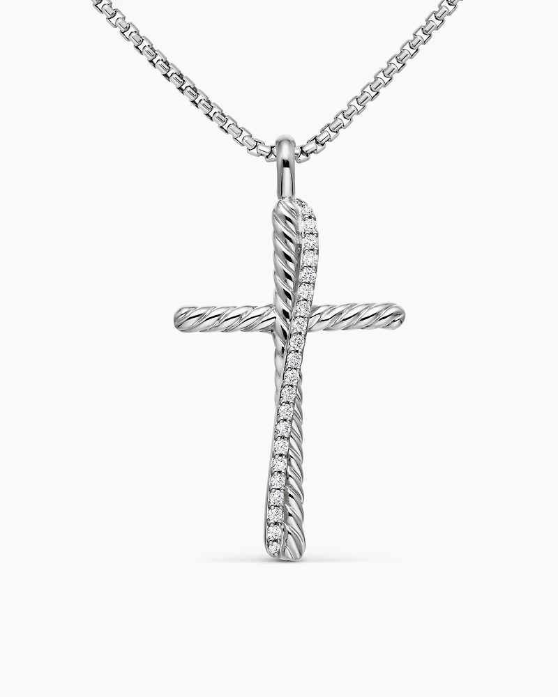Crossover Cross Necklace with Diamonds, 35.6mm