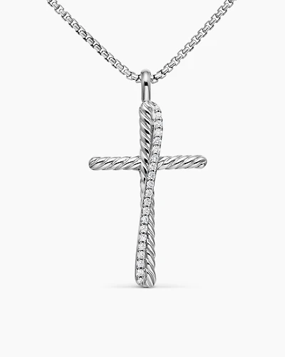 Crossover Cross Necklace with Diamonds, 35.6mm