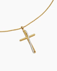 Crossover Cross Necklace in 18K Yellow Gold with Diamonds, 35.6mm