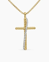 Crossover Cross Necklace in 18K Yellow Gold with Diamonds, 35.6mm