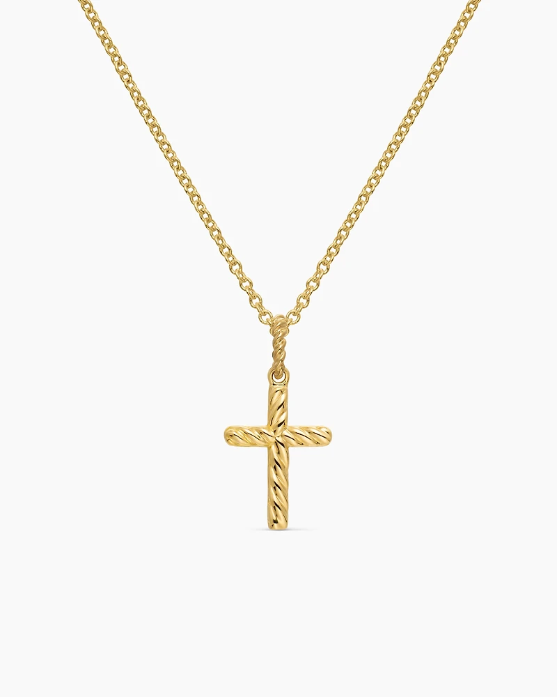Cable Collectibles Cross Necklace in 18K Yellow Gold with Diamonds, 17mm