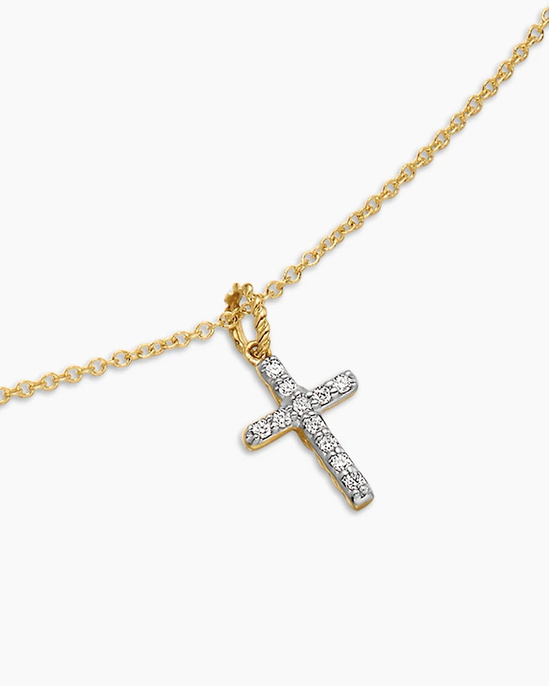 Cable Collectibles Cross Necklace in 18K Yellow Gold with Diamonds, 17mm