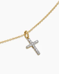 Cable Collectibles Cross Necklace in 18K Yellow Gold with Diamonds, 17mm