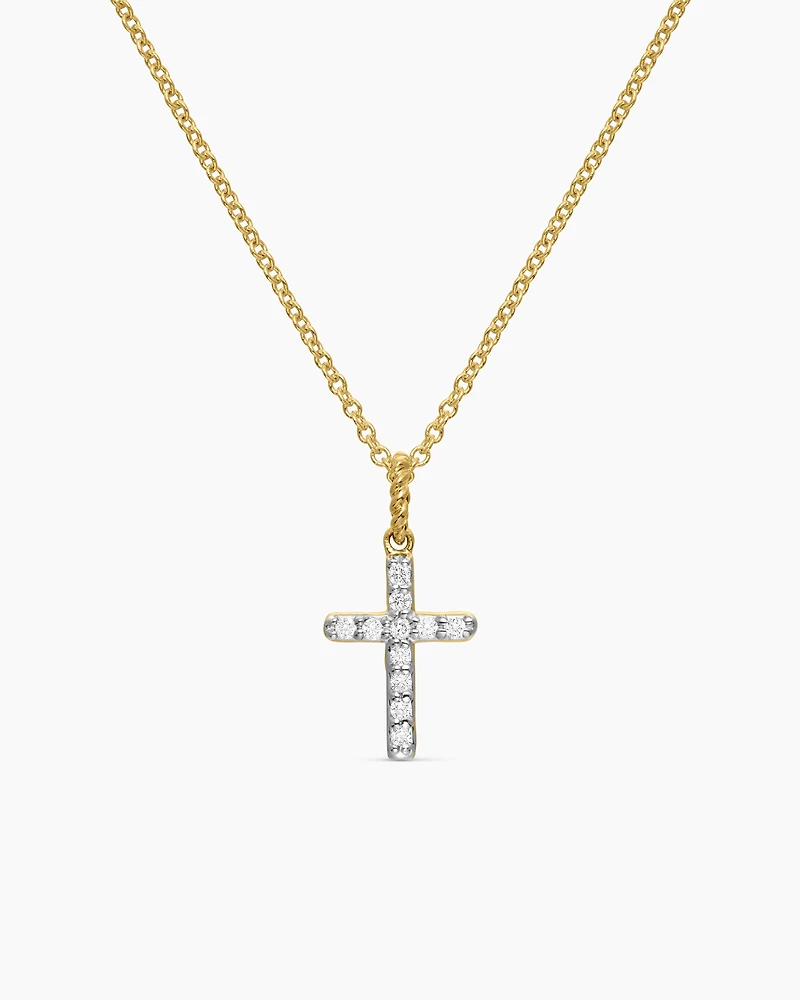 Cable Collectibles Cross Necklace in 18K Yellow Gold with Diamonds, 17mm