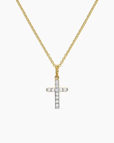 Cable Collectibles Cross Necklace in 18K Yellow Gold with Diamonds, 17mm
